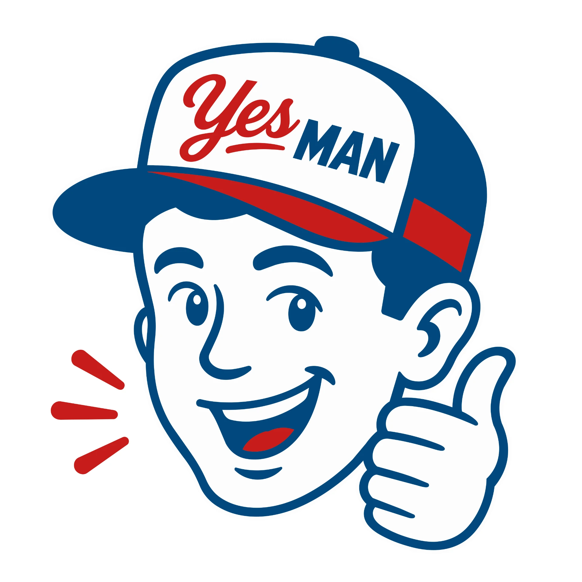 Yes Man mascot giving a thumbs up